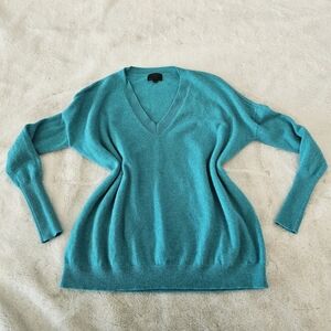 J. Crew Teal V-Neck Sweater 100% Cashmere XXS Aqua Blue-green Super Soft